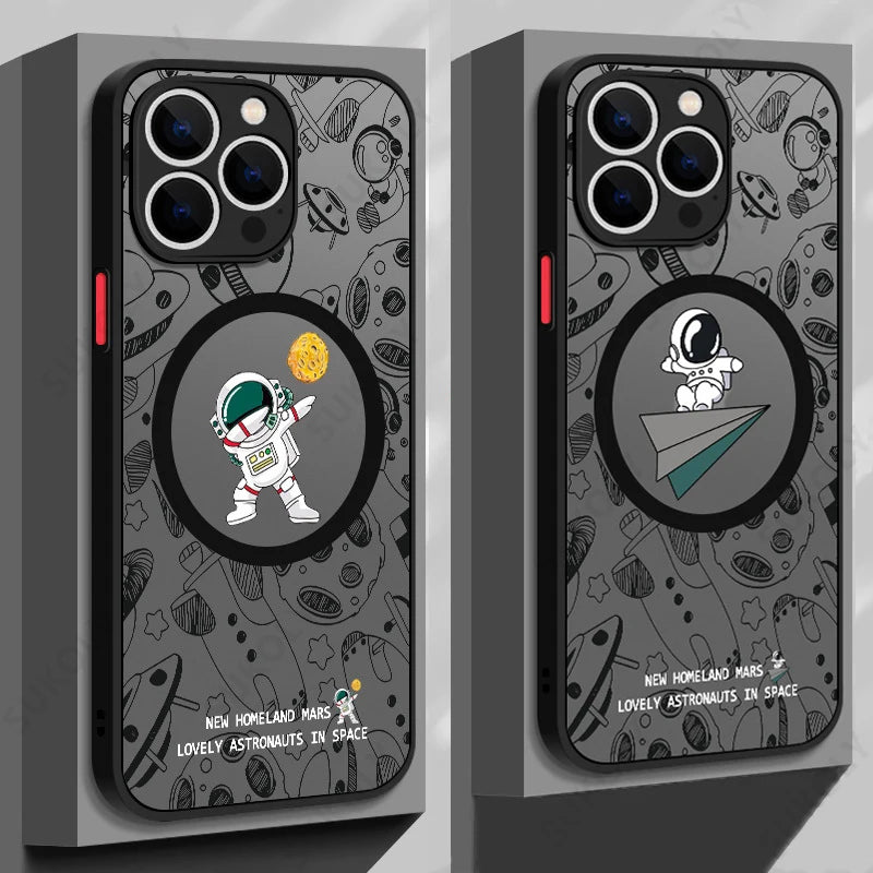 Astronaut For Magsafe Wireless Charging Phone Case For iPhone 17e 16e 17 16 15 14 Pro Max Plus 13 12 Pro 11 Acrylic Hard Cover