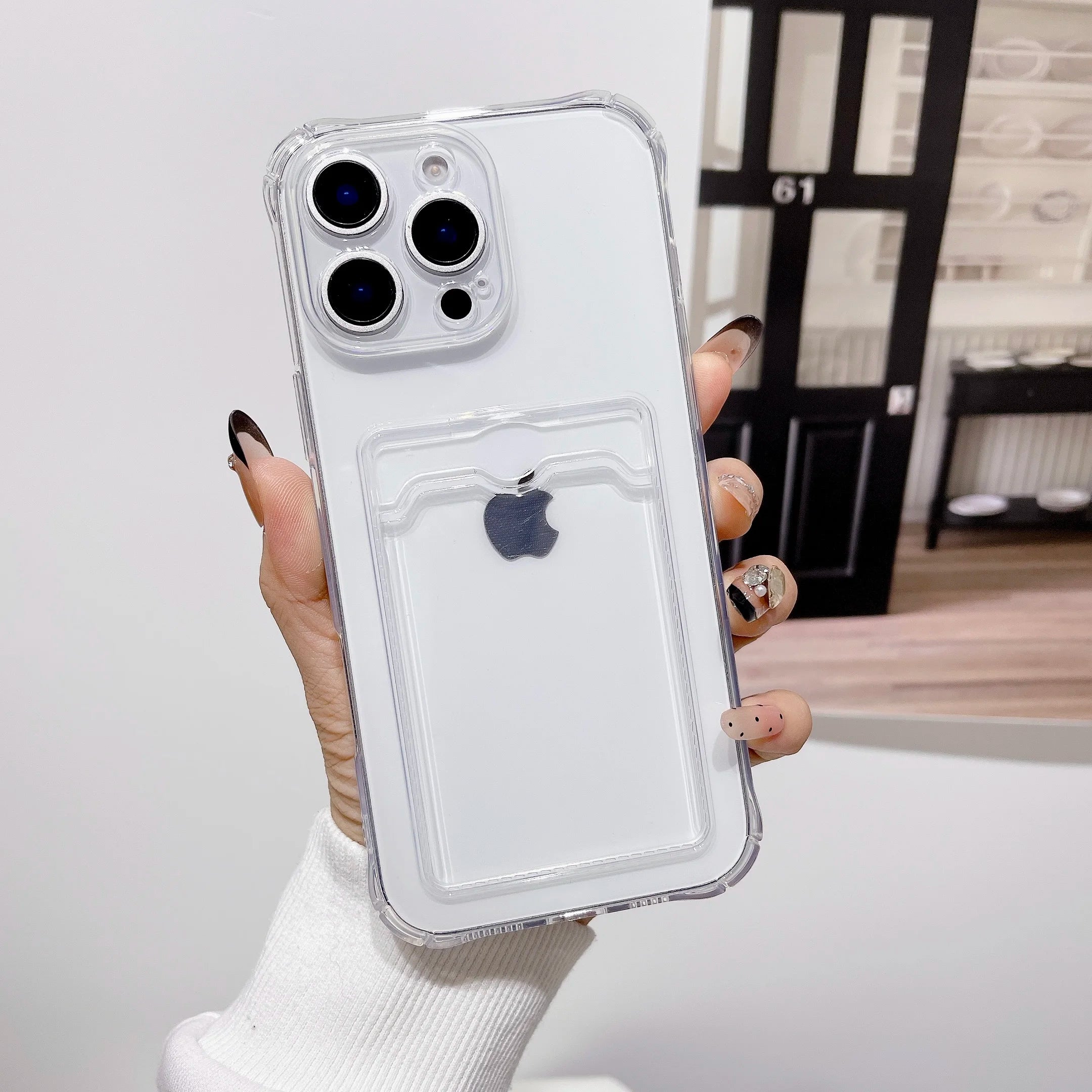 Shockproof Card Slot Pocket Phone Case For iPhone 17 16 15 14 13 12 11 Pro Xs Max 6 7 8 Plus Air 17e 16e XR Clear Wallet Cover