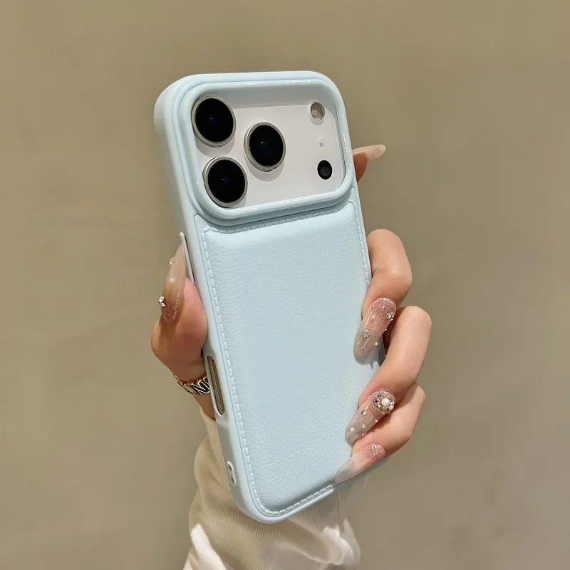 Korean ins Pink White and Blue Bulge Leather Phone Case For iPhone 17 AIR 16 15 14 13 12 11 Pro MAX Plus Y2K Shockproof Cover