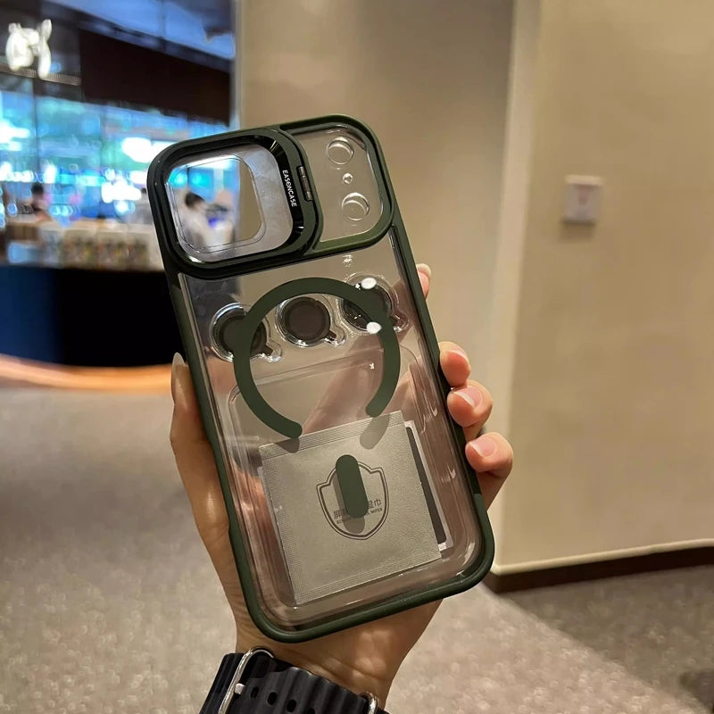 Luxury Magnetic Phone Case For iPhone 11 12 13 14 15 16 17 Pro Max Plus Air Magsafe Glass Lens Stand Protection Back Cases Cover