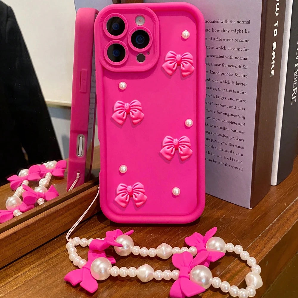 S 23 24 22 21 20 Cute 3D Bowknot Pearl Matte Case For Samsung Galaxy S24 S23 S22 S21 S20 FE Plus Ultra 5g Women Silicone Cover