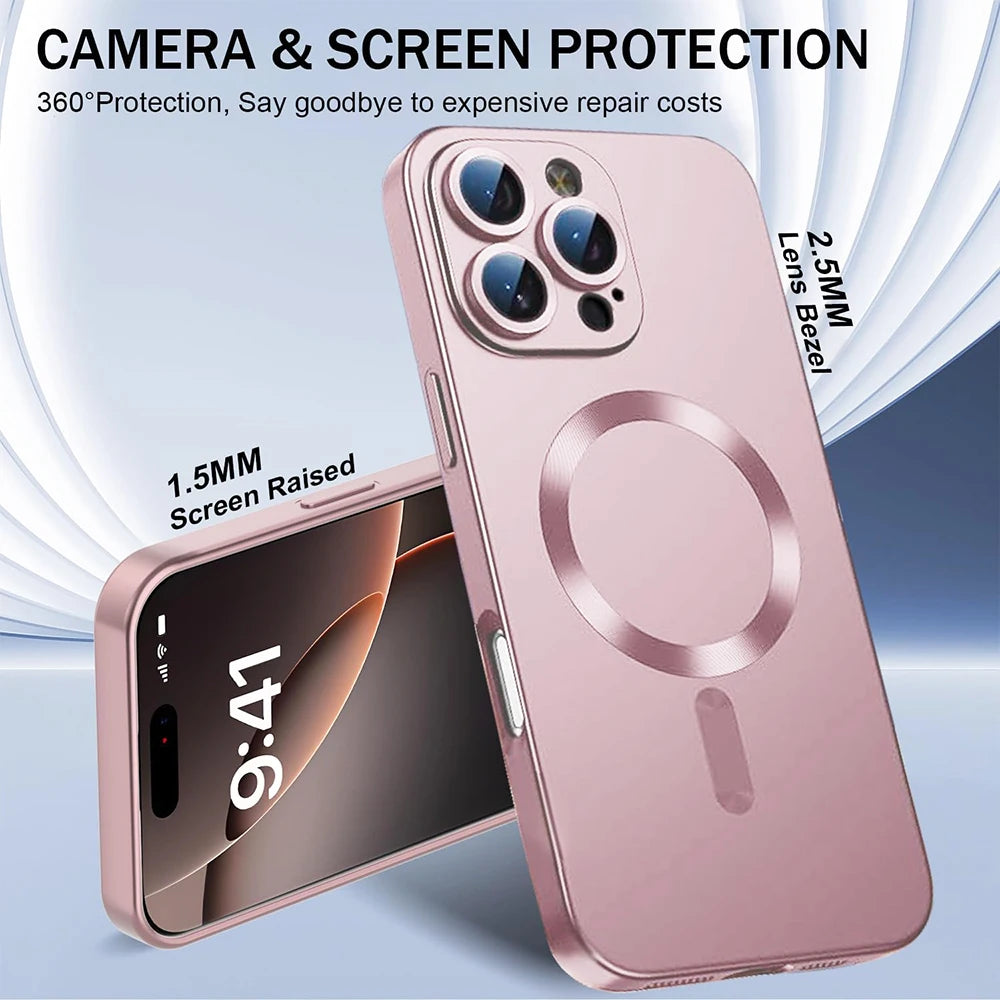 Matte Magnetic For Magsafe Silicone Phone Case For iPhone 17 16 E 15 14 13 12 11 Pro Max Plus Air Soft Metal Luster Cover funda