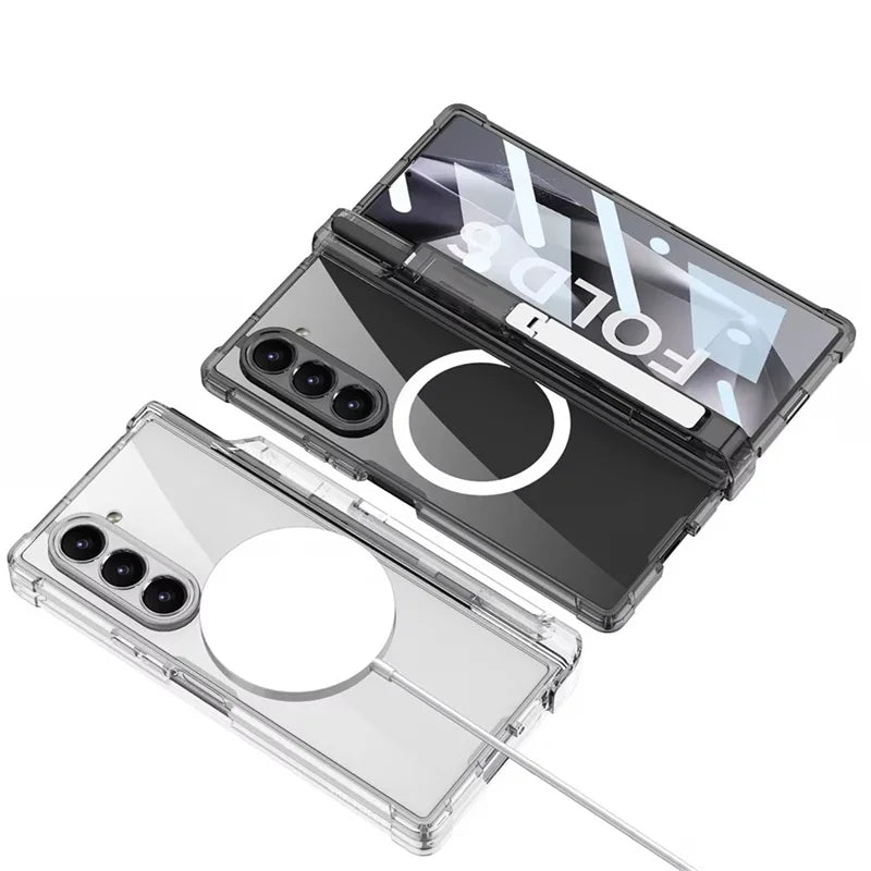 For Samsung Galaxy Z Fold 7 6 5 For Magsafe With Hinge S Pen Holder Transparent Phone Case Screen Protect Film Shockproof Cover