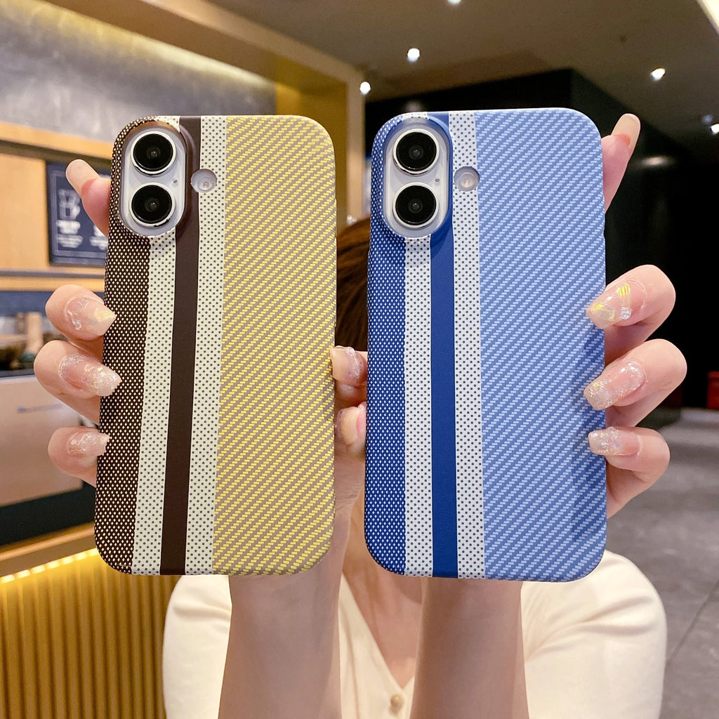 Luxury Carbon Fibre Kevlar Pattern Plastic Case For iPhone 17 Air 16 15 14 Plus 13 12 11 Pro Max Dual Color Shockproof PC Cover