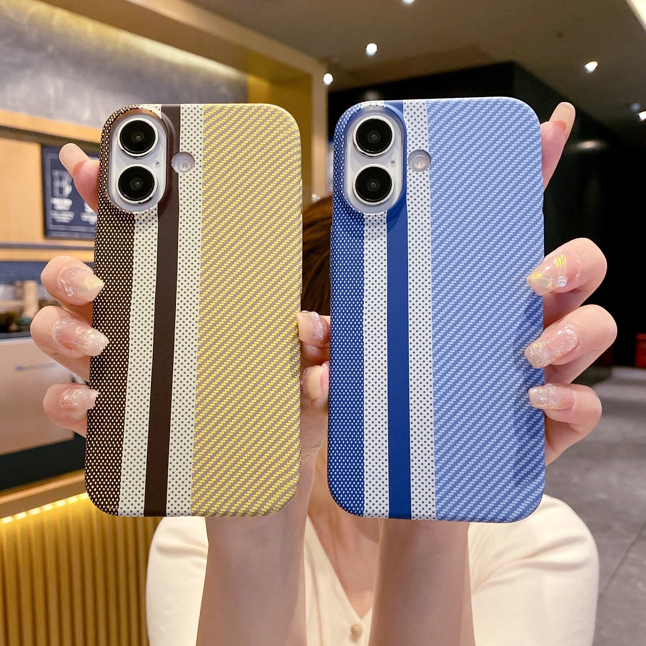Luxury Carbon Fibre Kevlar Pattern Plastic Case For iPhone 17 Air 16 15 14 Plus 13 12 11 Pro Max Dual Color Shockproof PC Cover