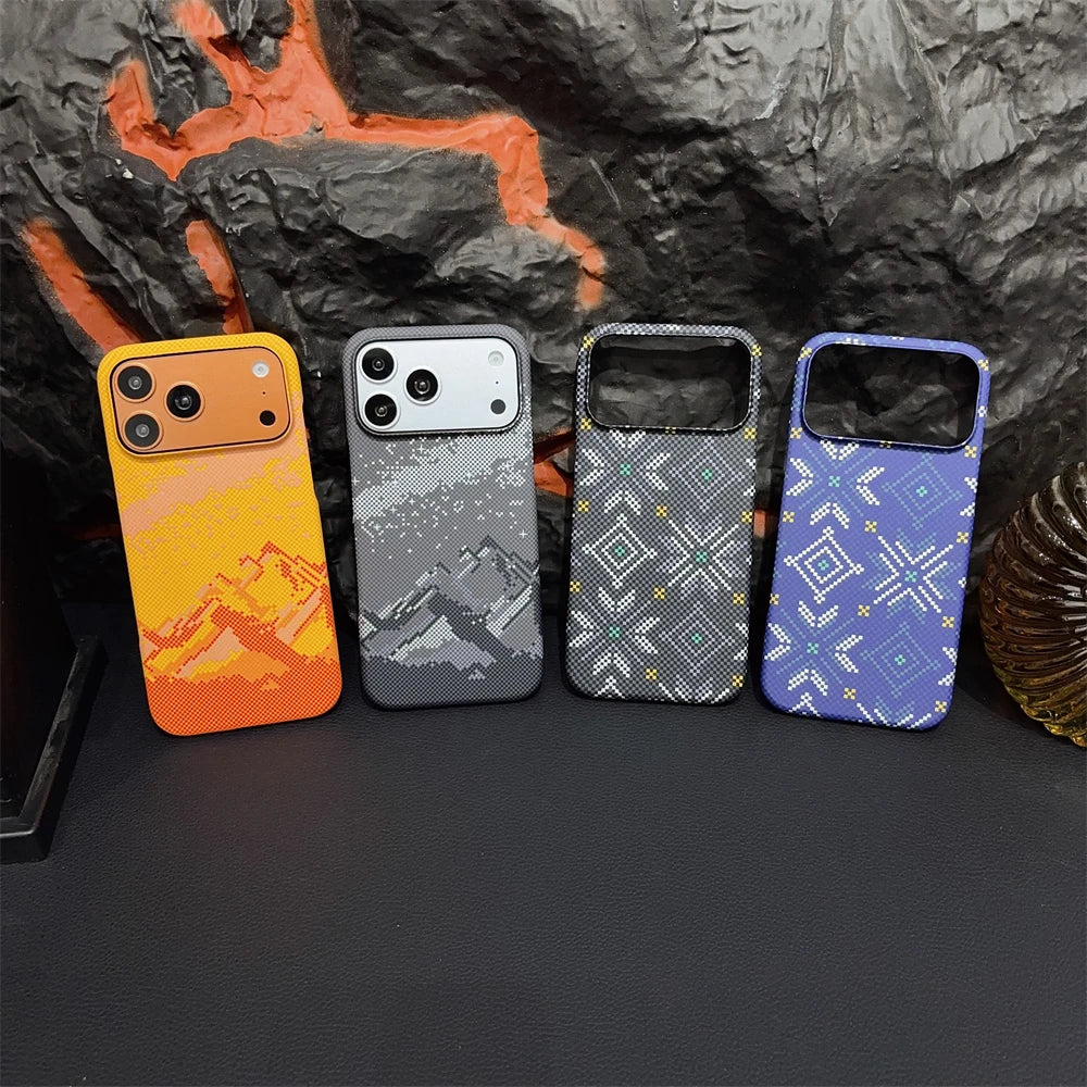 Kelvar Carbon Fiber For Magsafe Case for iPhone 17 16 15 14 13 Pro Max AIR With Lens Frame Ultra Thin Hard Shockproof Back Cover