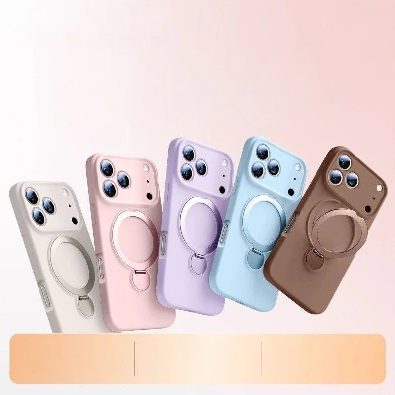 For iPhone 17 Pro Max Luxury Magsafe Magnetic Holder Stand Phone Case For iPhone Air 16 15 14 13 Liquid Silicon Protective Cover
