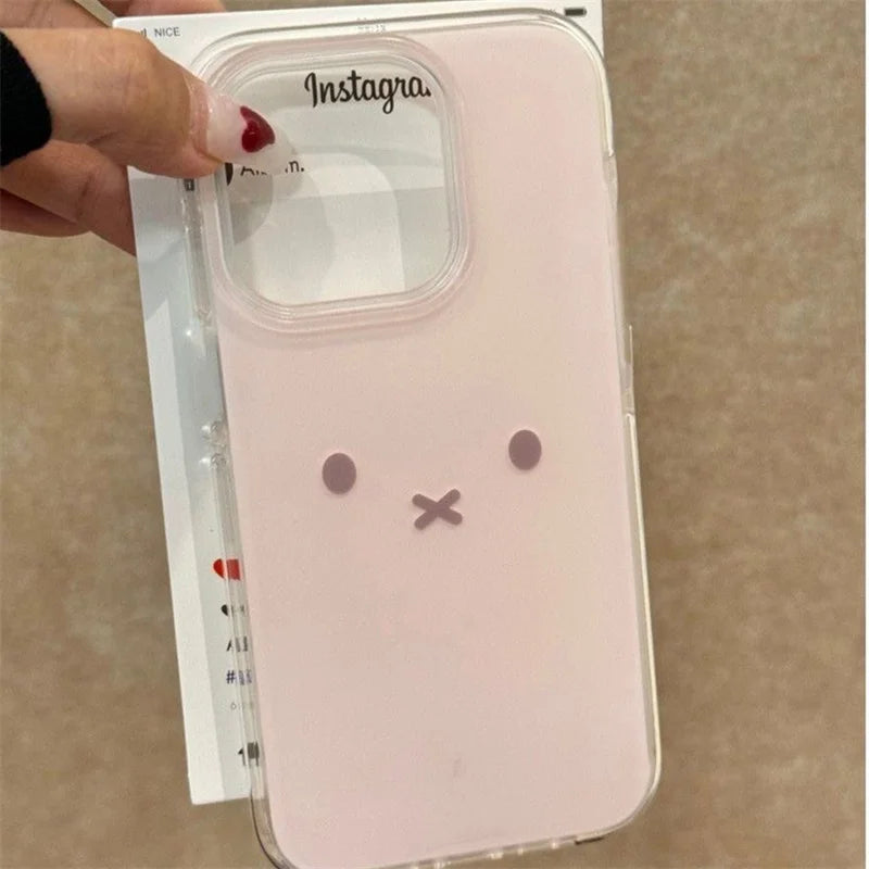 Large hole translucent painted rabbit expression phone case for iPhone 11 12 13 14 15 16 17 pro max