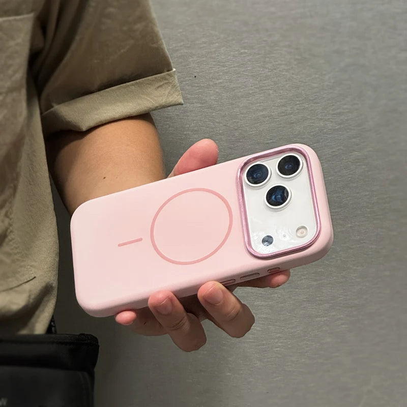 Liquid Silicone Solid Color for MagSafe Case For iPhone 17 17pro max 16 15 14 13 12 Alloy Lens Protective Flocking lining Cover