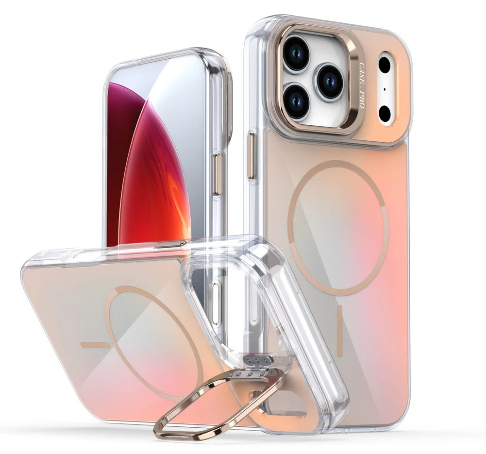 Anti-yellowing Built-in Super Magnetic Lens Holder Case For iPhone 17 Pro Max 17 Air 16e 16 Pro 15 + 14 13 12 11 Protect Cover
