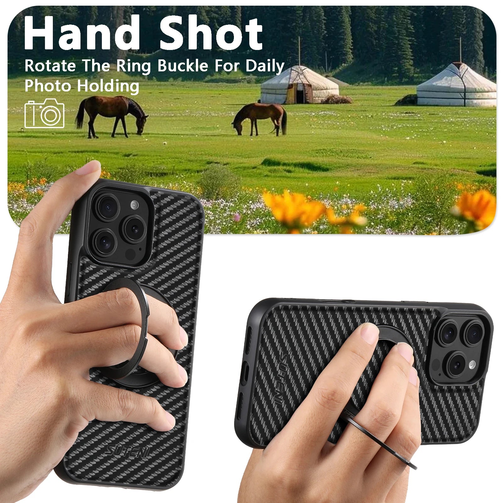 Magnet Wireless Charging Mobile Phone Case 360° Rotating Stand Faux Leather Ring Buckle For iPhone 17 Pro Max 16 Plus 15 14 13