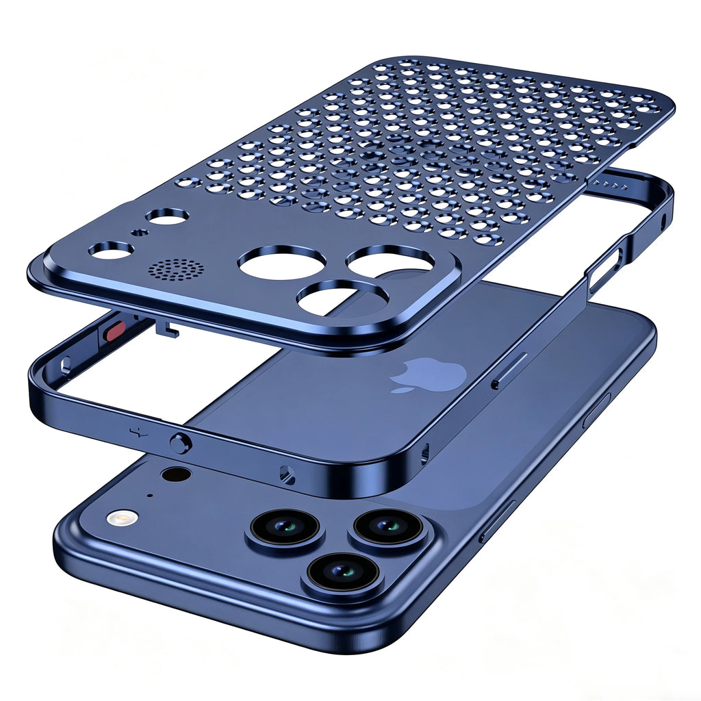luxury Metal aluminium grid Cooling Phone Case For iPhone 17 15 14 13 12 16 Pro Max Aromatherapy Diffuser Detachable Rear Cover