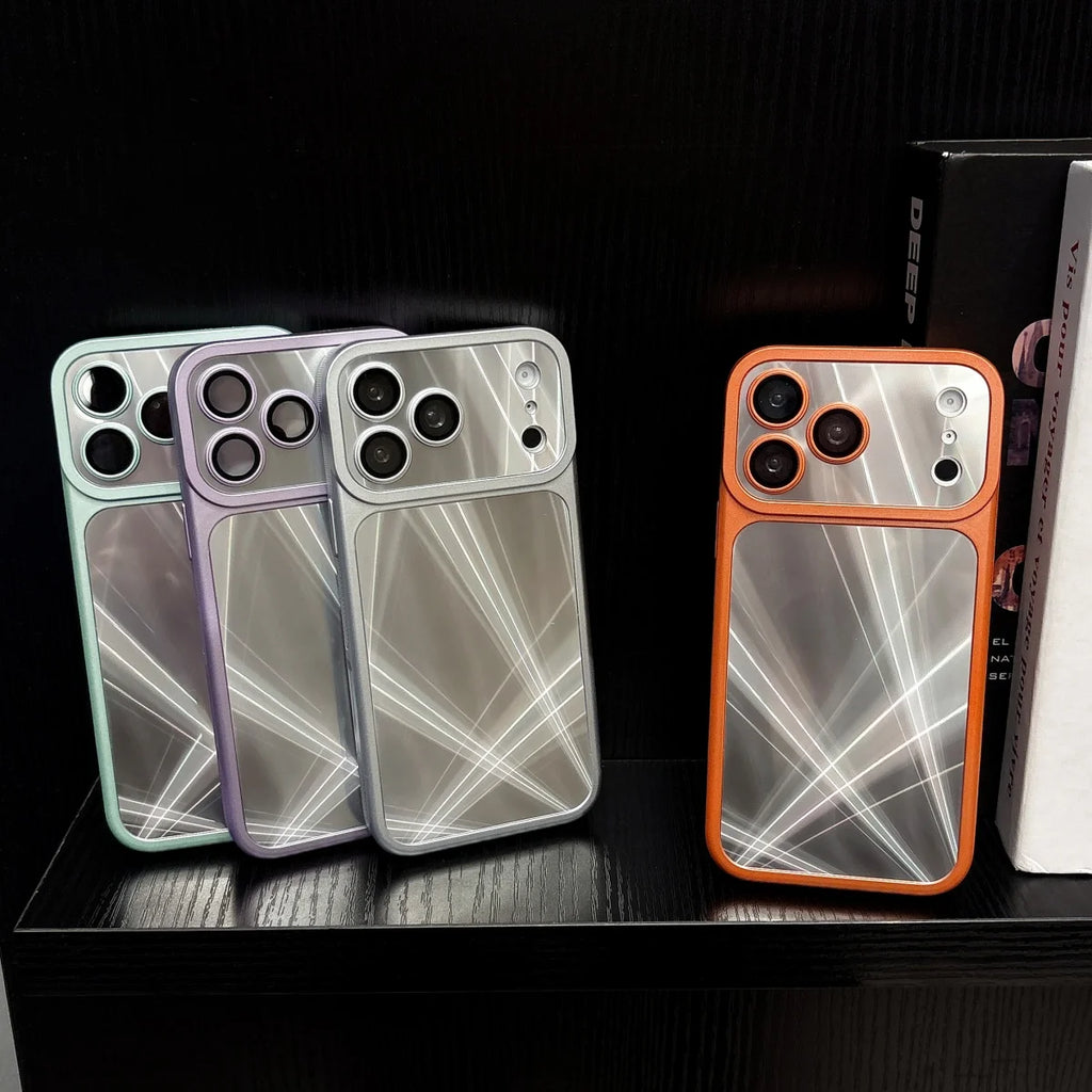 Plating Sliver Color Aurora Laser Glossy Phone Case For iPhone 17 16 15 14 13 Pro Max Camera Lens Protect Shockproof Armor Cover