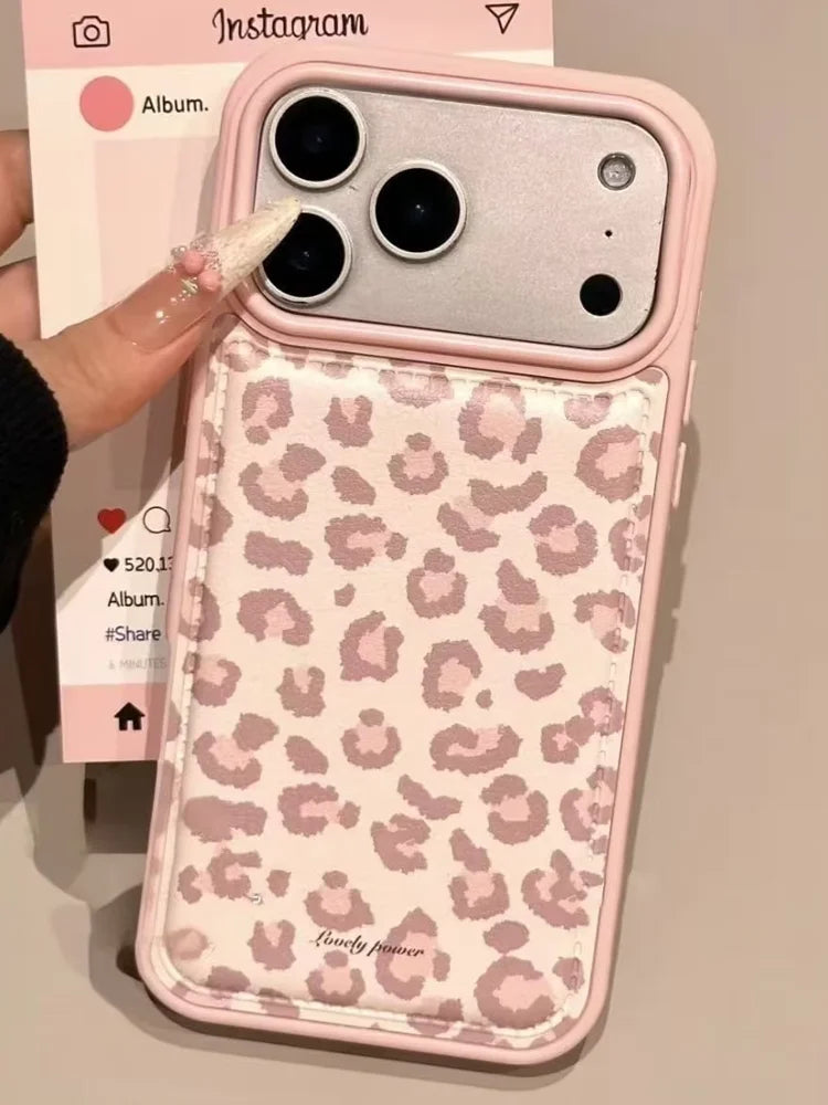 Simple Korean Pink Retro Leopard Pattern Phone Case For iPhone 17 AIR 16 15 14 13 12 11 PRO MAX PLUS Anti Drop Dustproof Cover
