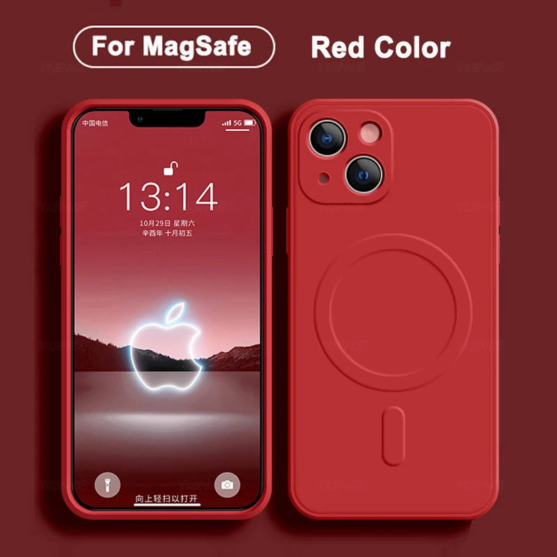 11Colors Magnetic Liquid Silicone Case For iPhone 16 Pro Max 7 8 Plus SE 2020 2022 Magsafe Wireless Charging Cover