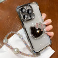 Shockproof Plating TPU Cat Mirror Phone Case For iPhone 17 Pro Max Air 16 16E 15 14 Plus 13 12 Mini 11 With Bracelet