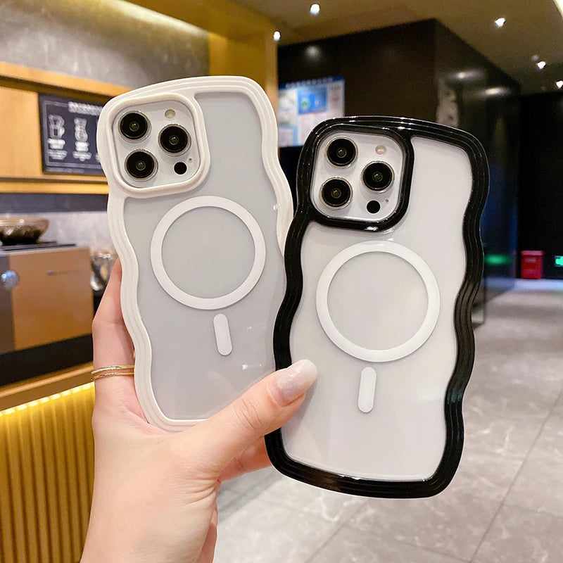 Cute Candy Color Transparent Wave Magnetic Case for iPhone 17 16 15 14 13 12 11 Pro Max for Magsafe Bumper Anti-fall Cover Case