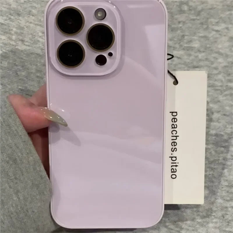 Luxury Candy Color Tempered Glass Camera Protection Case for iPhone 17 16 15 14 13 12 Pro Max Shockproof Bumper Hard Back Cover