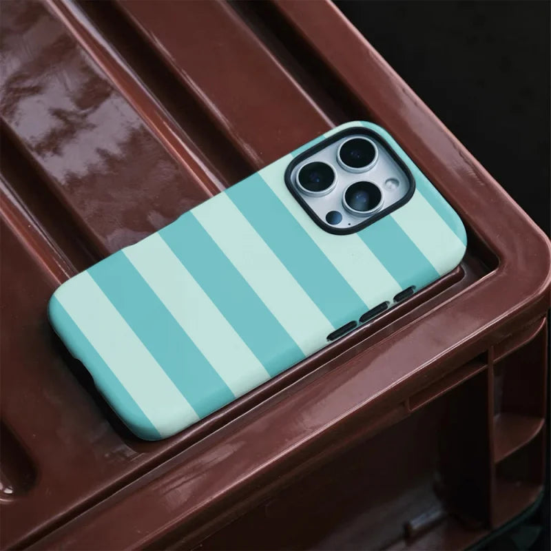 Fresh - green stripes Phone Case for iPhone16ProMax 15 14 14 12mini 7Plus XR 2in1 tough glossy case
