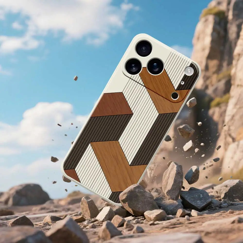 Geometric Wooden Phone Cases For iPhone 17 Pro Max 17 Air 16 15 14 13 12 11 Pro Max XS Max 7 8 Plus 16e 16 Plus TPU Cover Coque