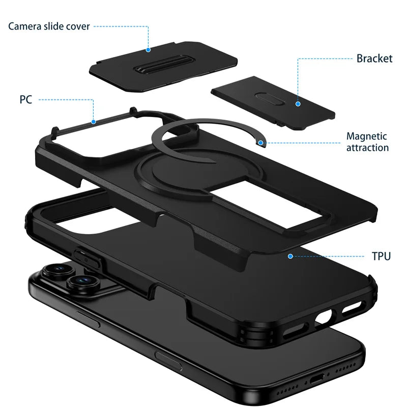 Armor Funda For iPhone 17 Pro Max Case Slide Camera Lens Protector Coque For iPhone17 Pro Air 17Pro Max Wireless Charging Cover