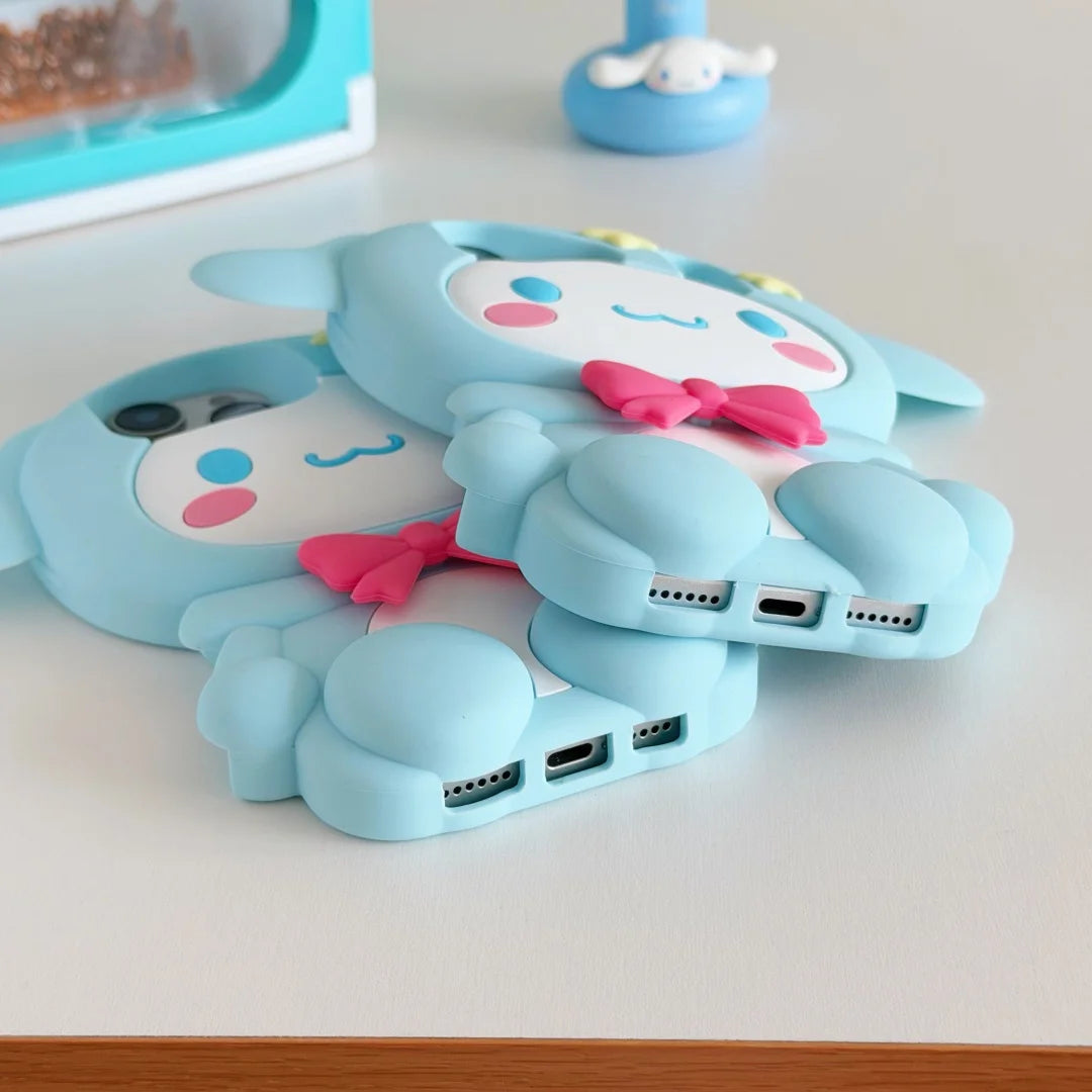 Cute Cartoon 3D Cinnamoroll Silicone Phone Case For iphone 17 13 Pro Max 16 15 14 Plus Sanrio Shockproof Protective Soft Cover