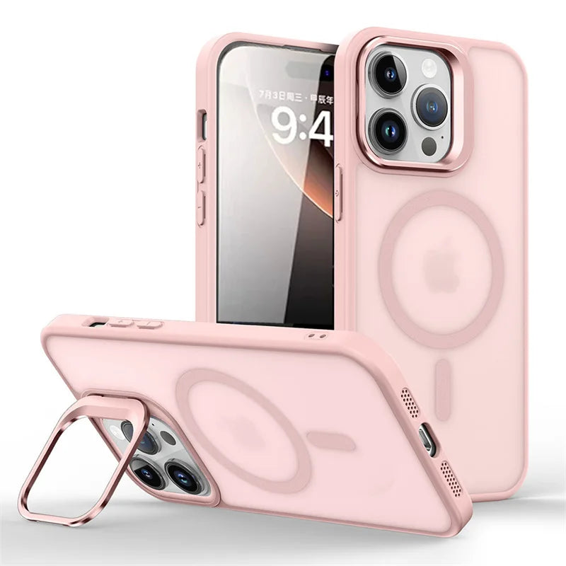 Matte Holder Phone Case For iPhone 16 Pro Max 14 11 12 13 15 Pro Max Mini 16 15 14 Plus Wireless Charging Case For Magsafe Cover