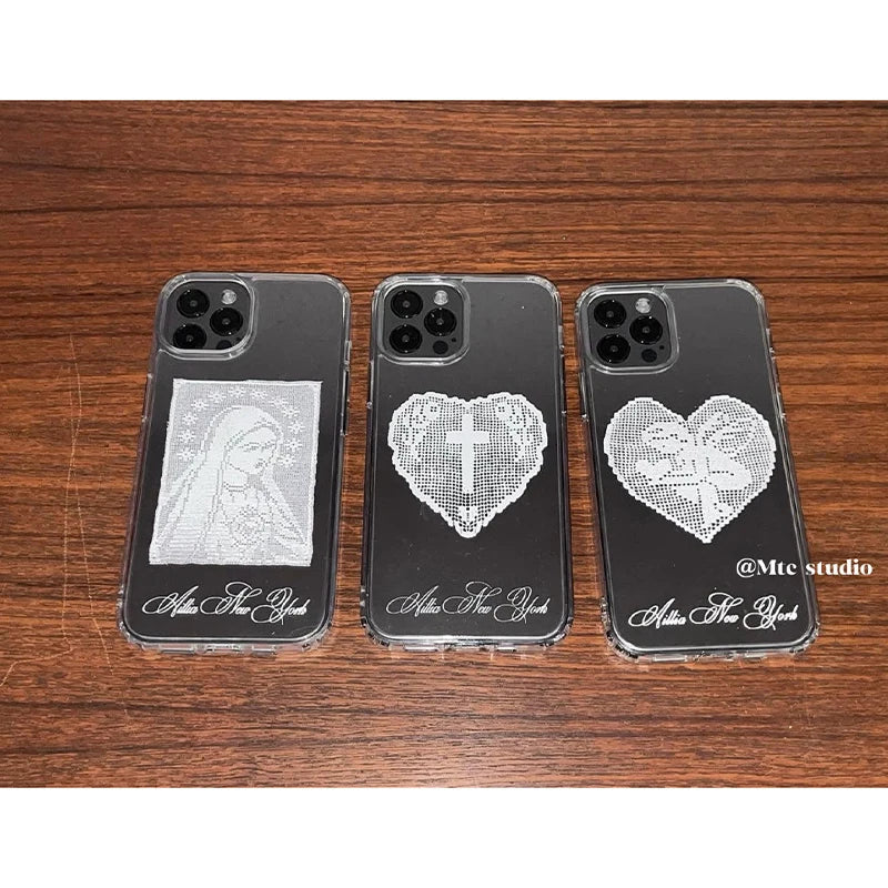 Vintage Lace Love Heart Angel Rabbit Phone Case For iPhone 17 Air 16 Pro Max 15 14 Plus 13 12 11 Shockproof Silicone Back Cover