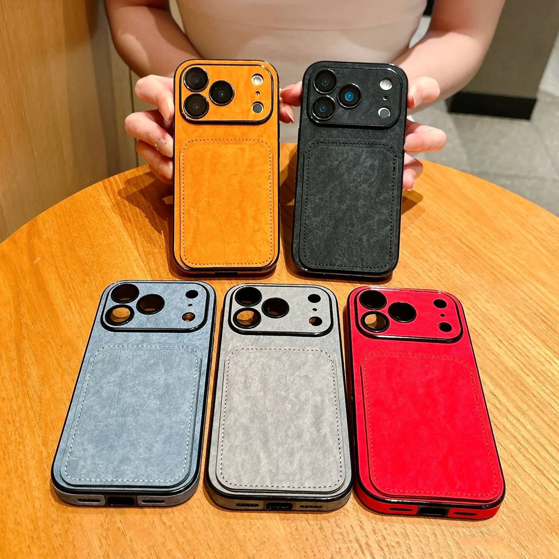 Business Leather Card Slot Holder Wallet Phone Case For iPhone 17 16 15 14 13 Pro Max Plus Solid Color Large Window Matte Cover