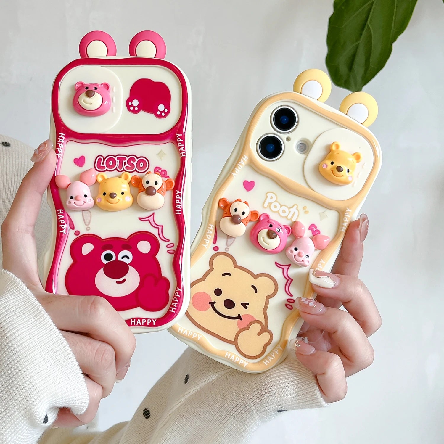 For iPhone 17 17Pro 16 15 14 13 12 Pro Max Plus cute cartoon Winnie the Pooh strawberry bear with wristband protective cover