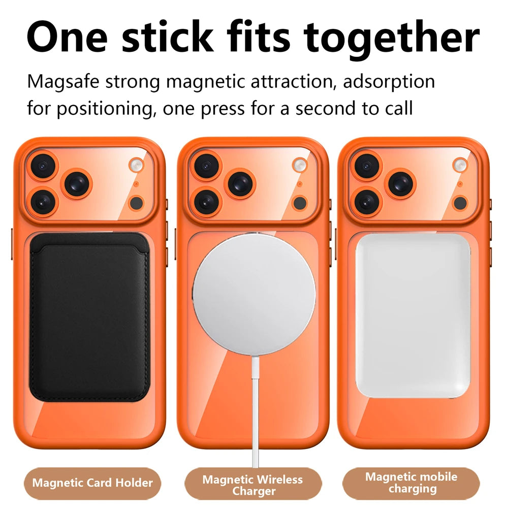 360°Rotate Magnetic Bracket Mobile Phone Case For iPhone 17 Pro 16 Pro Max Air Transparent Frosted Shockproof For Magsafe Cover