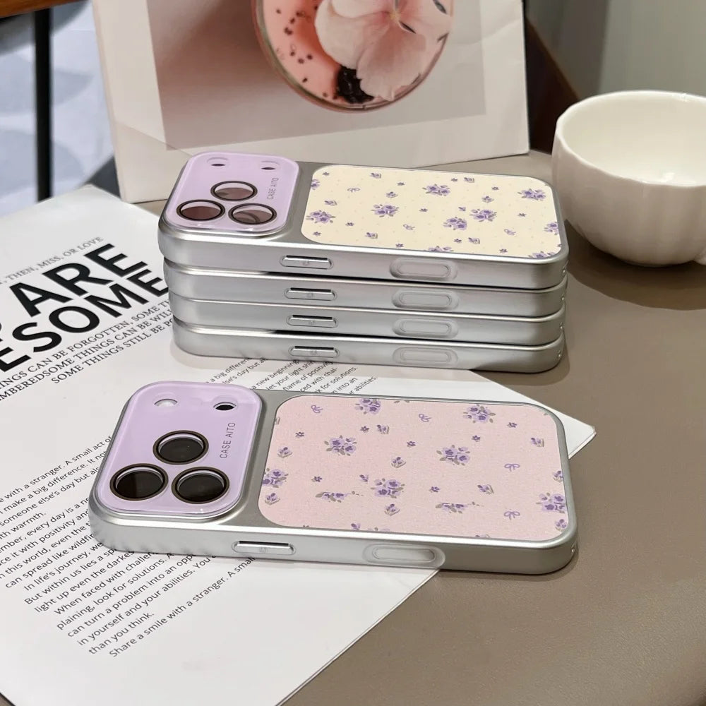 Luxury Ins Flower Large Window Phone Case for iPhone 17 16 Pro Max 14 15 13 Camera Film Protector Shockproof Ultra Slim Cover