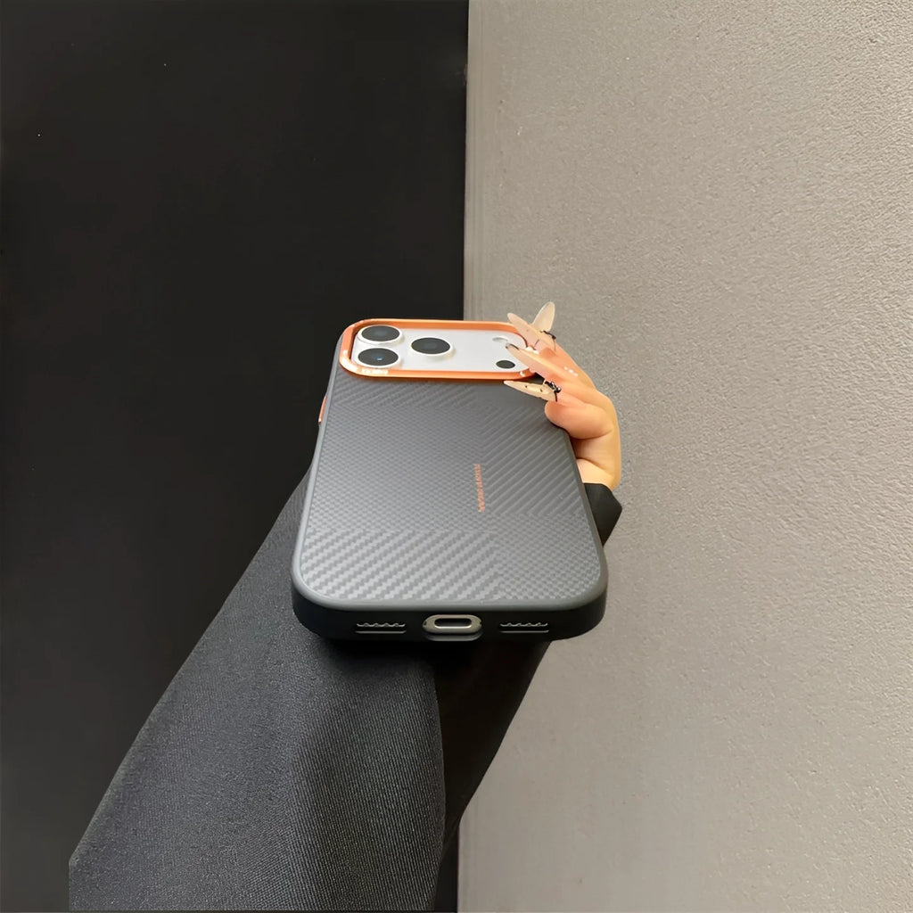 Luxury Color Camera Lens Protective Case for iPhone 17 16 Pro Max Magnetic Charging Carbon Fiber Texture Matte Back Cover Coques