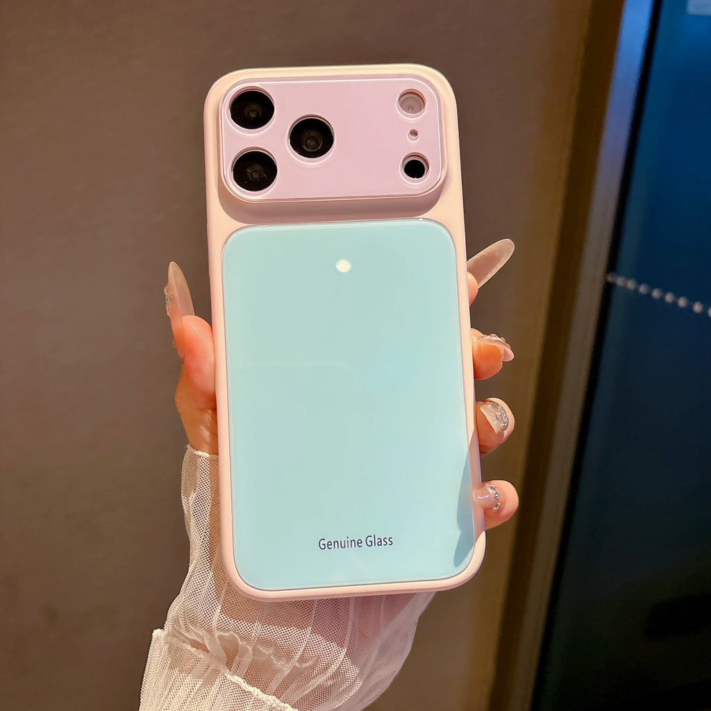 Fashion Candy Color Crystal Glass Lens Protect Phone Case For iPhone 17 16 15 14 Pro Max Contrasting Color Shockproof Back Cover