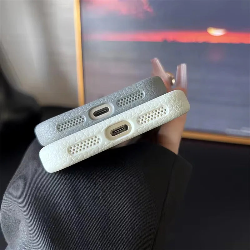 Leather Skin Texture For Magsafe Case For iPhone 17 Air 16 13 12 11 14 15 Pro Max Plus Magnetic Matte Plain Shockproof Cover