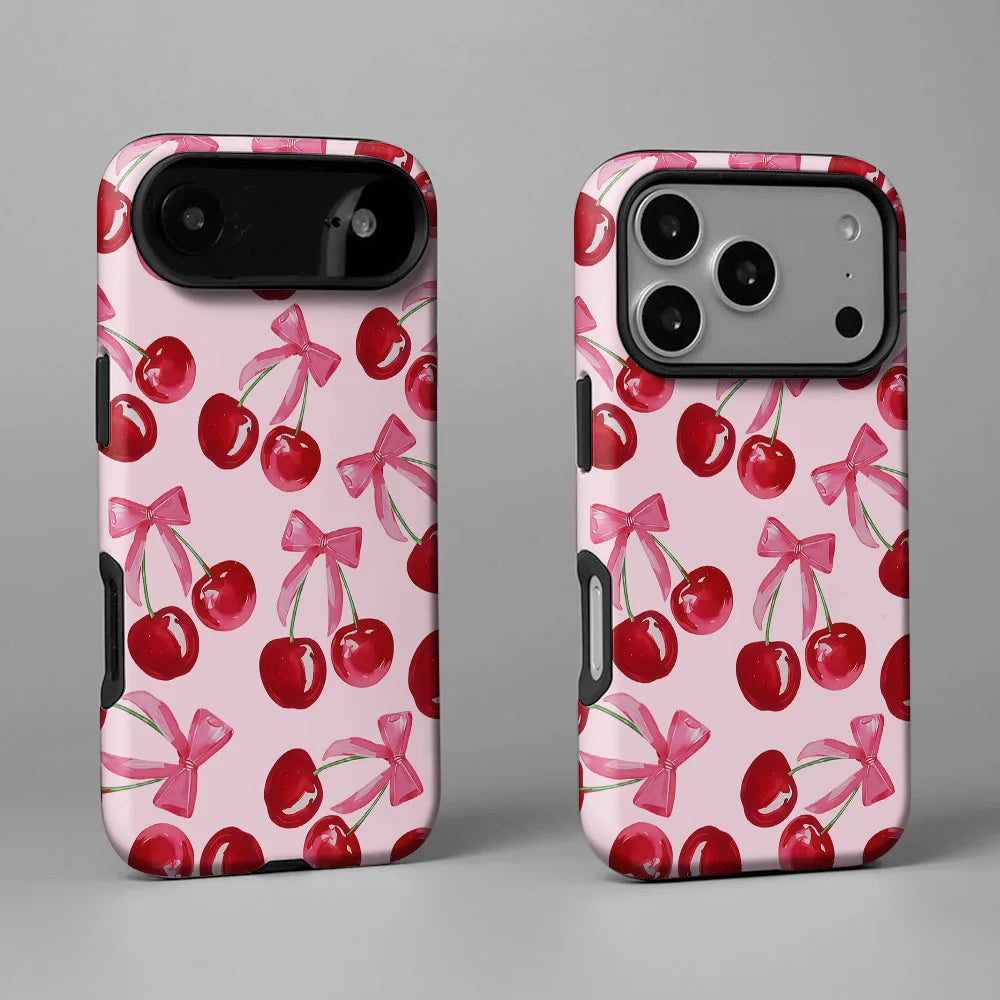 Case For iPhone 17 16 15 13 12 11 14 Pro Max 7 8 Plus Mini XR XS Max 2 IN 1 Film shell Pink Cherry Bow Pattern Phone Cover