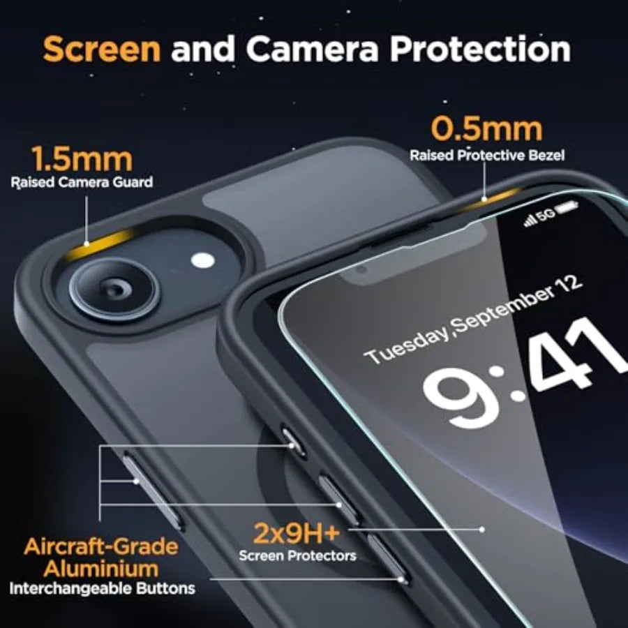 for iPhone 16e case iPhone 17e Case for MagSafe [with 2×9H+ Screen Protectors] TOP Military-Grade Protection Shockproof with Ve