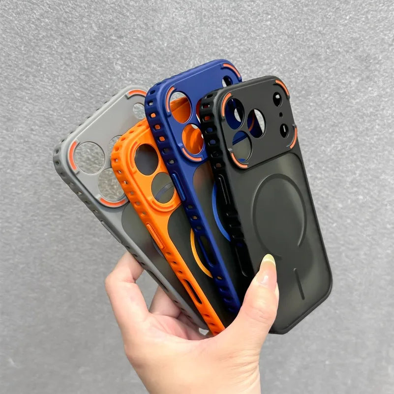 Heat Dissipation Frame Magnetic Wireless Charger Case for iPhone 17 16 15 14 11 12 13 Pro Max Matte for Magsafe 16Plus Air Cover