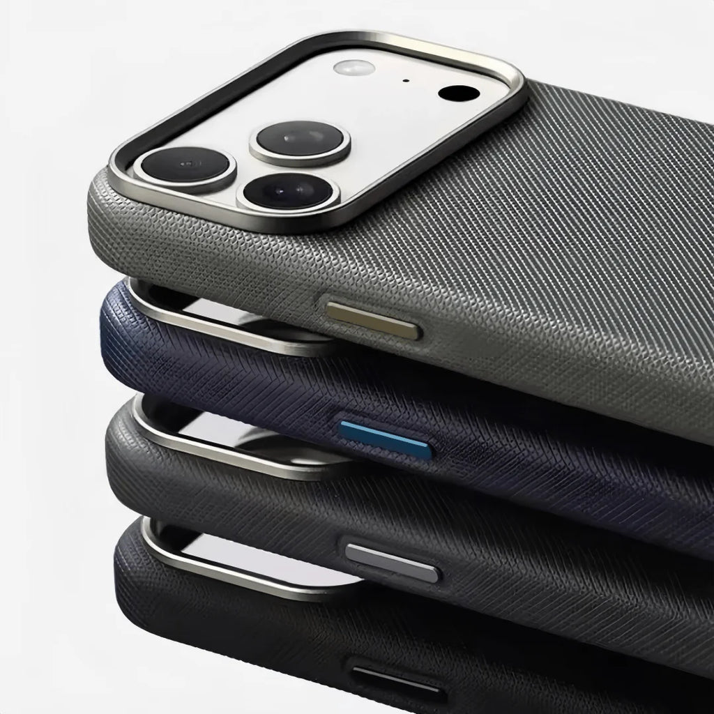 Luxury Diamonds Texture For Magsafe Leather Case For iPhone 17 13 14 15 16 Pro Max Alloy Len Wireless Charge Back Cover
