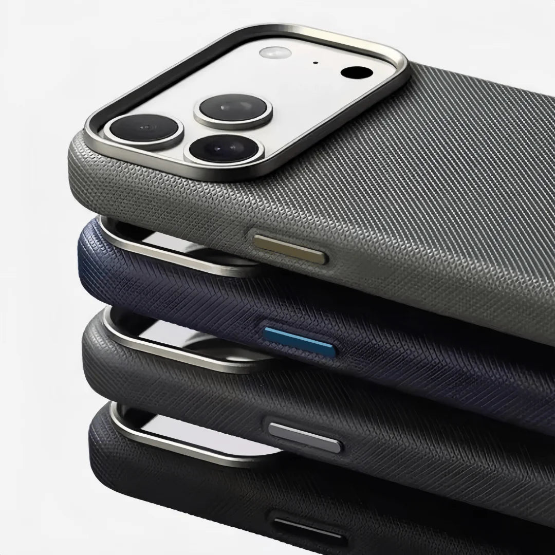 Luxury Diamonds Texture For Magsafe Leather Case For iPhone 17 13 14 15 16 Pro Max Alloy Len Wireless Charge Back Cover