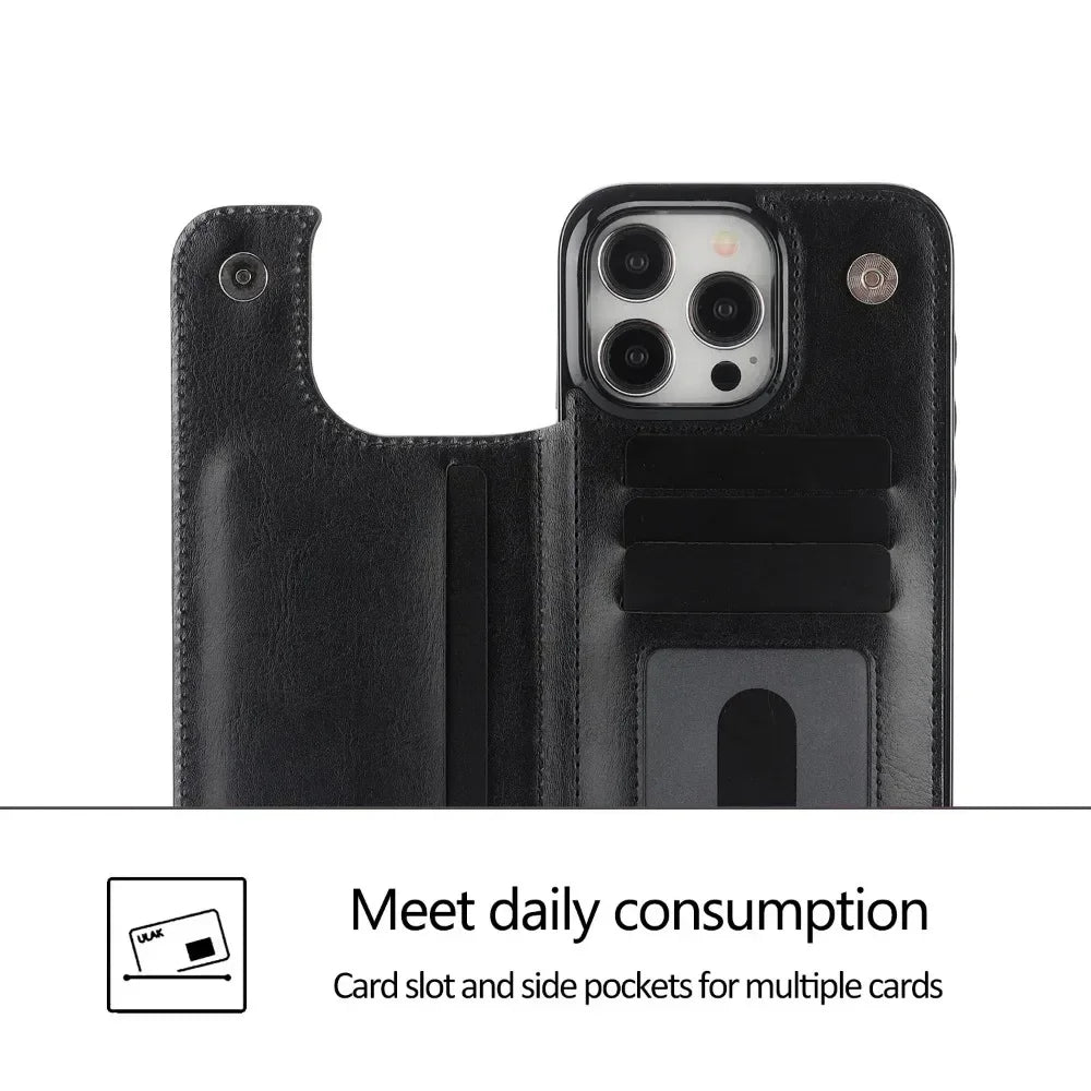 Wallet Flip Phone Case For iPhone 16 15 Pro Max 14 11 13 12 Mini XR 7 8 Plus SE 2020 2022 Card Slots Holder PU Leather Cover