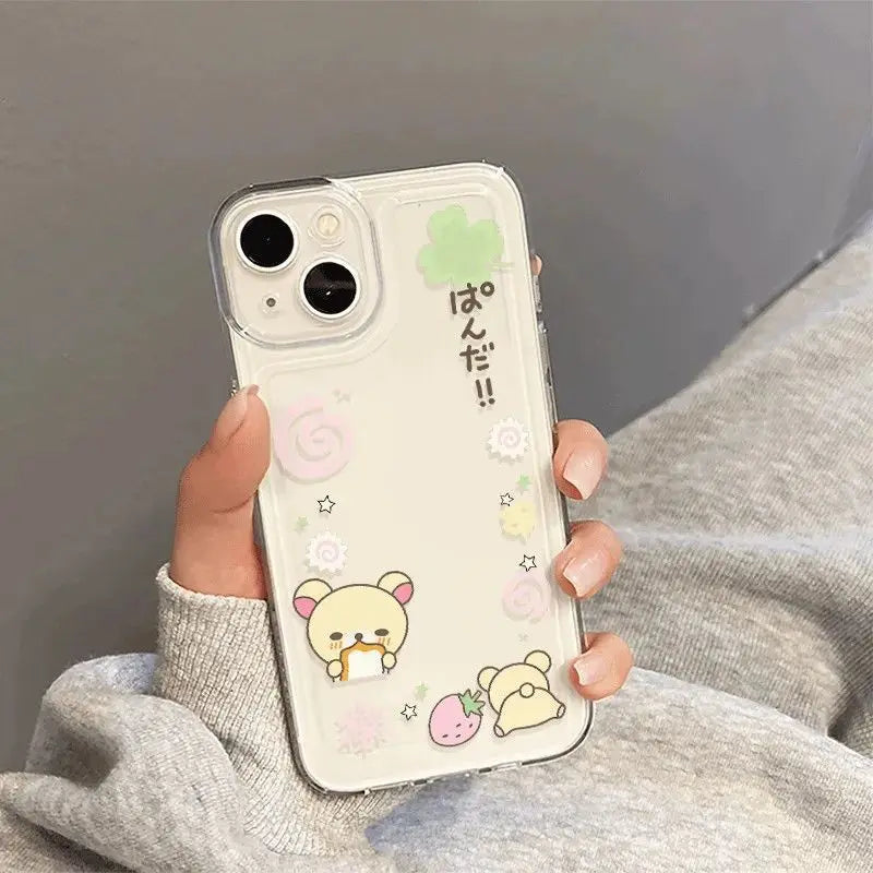 Creative Strawberry Cute Kawaii Bear Phone Case For iPhone XS XR X 16 15 14 13 12 11 Pro Max Mini 7 8 Plus Cartoon Soft Cover