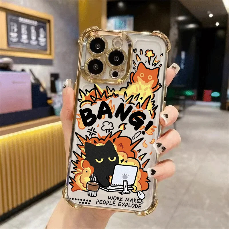 Working Cute Black Cat Case For OPPO Realme 15 15T 14 13 Pro C85 Pro C71 C75 C53 C55 C33 C35 C15 5G Shockproof Phone Casing