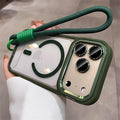 Luxury 3IN1 Lanyard Lens Holder Transparent For Magsafe Phone Case For iPhone 17 16 15 14 13 12 Pro Max Solid Color Bumper Cover