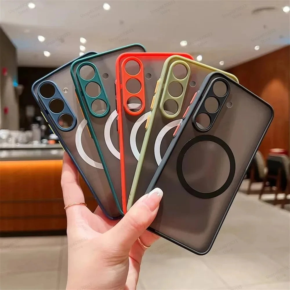 Matte Translucent Magnetic Case For Samsung Galaxy S22 S21 S20 FE S9 S10 Plus Ultra For Magsafe Wireless Charge Skin Hard Cover