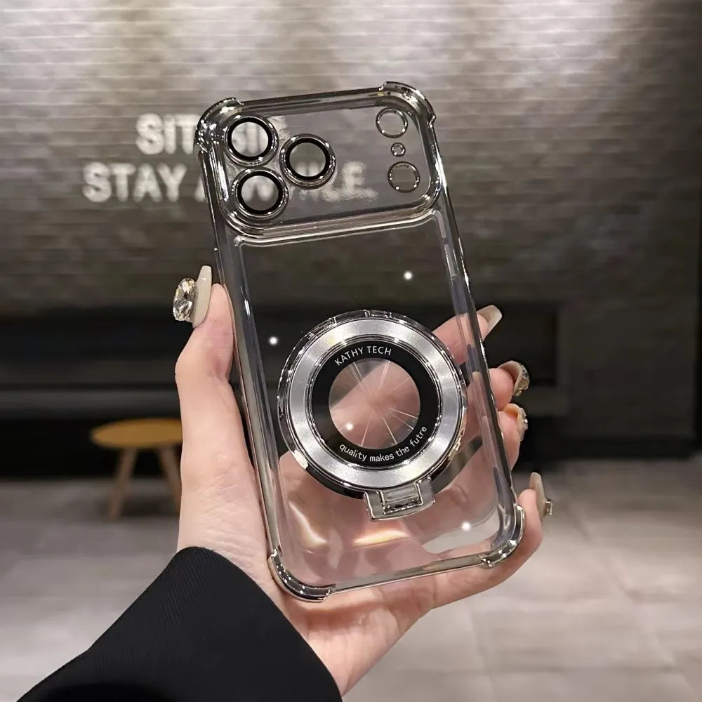 Luxury Plating Magnetic Bracket Phone Case For iPhone 17 Air 16 15 14 Plus 13 12 11 Pro Max Shockproof Holder Stand Back Cover