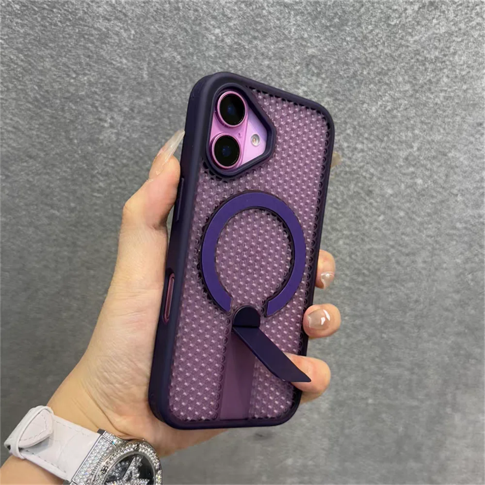 Heat Dissipation For Magsafe Magnetic Bracket Case For iPhone 17 Air 16 E 15 14 Plus 13 12 Pro Max 11 XR Breathable Stand Cover