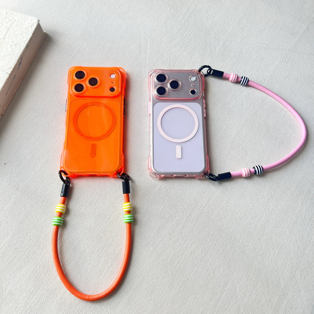 Leather Beaded Lanyard Phone Case Suitable For iPhone 17 Pro Max Wristband 17 Air Magnetic 17 Pro Drop Protection Case,Charm