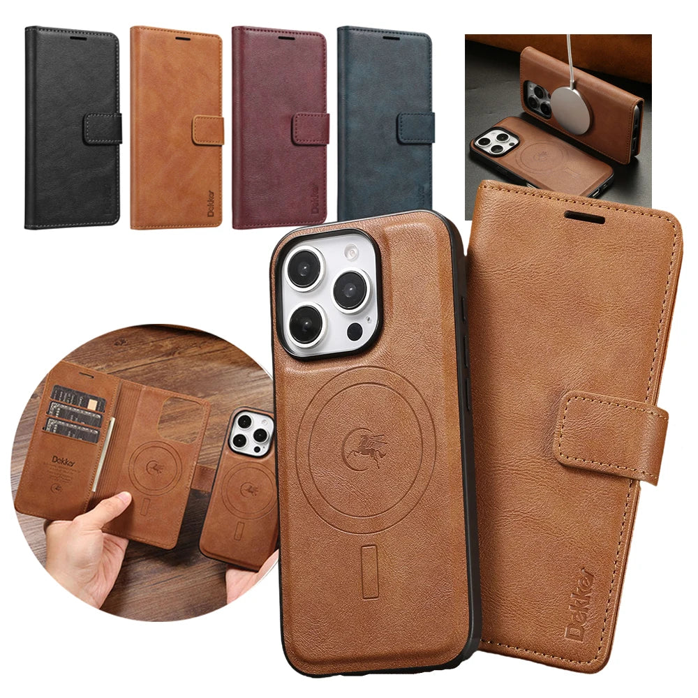 2 In 1 Detachable Wallet Case For iPhone 17 16 Pro Max 15 Plus 14 13 12 16e Magnetic MagSafe Wireless Charging Stand Phone Cover