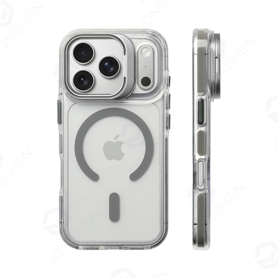 Luxury Metal Lens Holder For Magsafe Hit Color Clear Case For iPhone 17 Air 15 14 13 16 Pro Max Transparent Magnetic Armor Cover